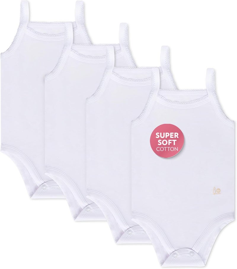 Feathers Tank Top Baby Girl Undershirts - Super Soft Cotton One-Piece Toddler Bodysuit (4 Pack) (White) - Image 1